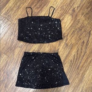 Katie J NYC Black Sequin Crop Top and Skirt Set